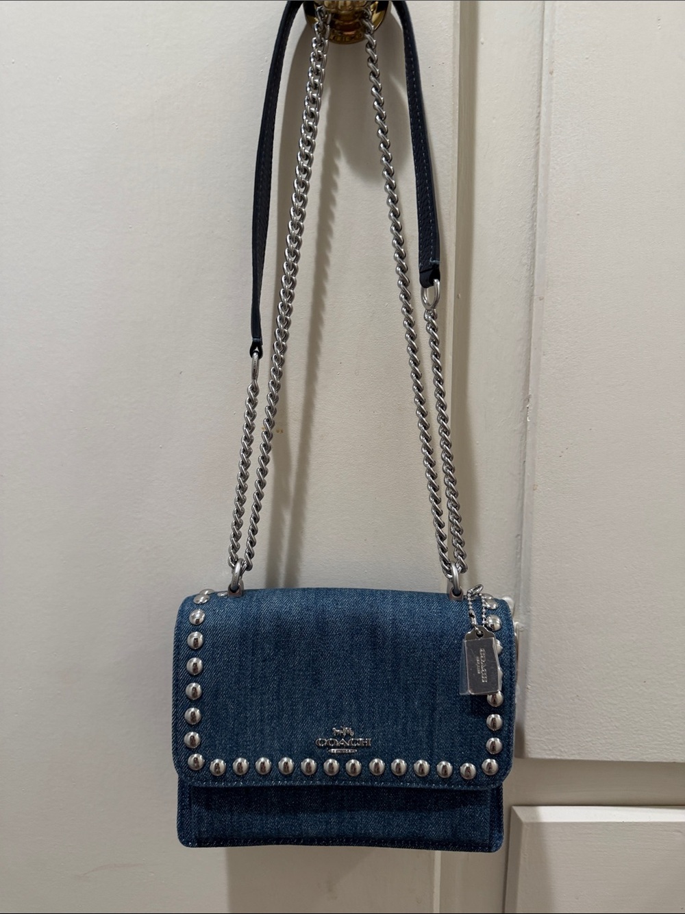 Coach Denim Studded Crossbody in Dark Blue with Silver Hardware